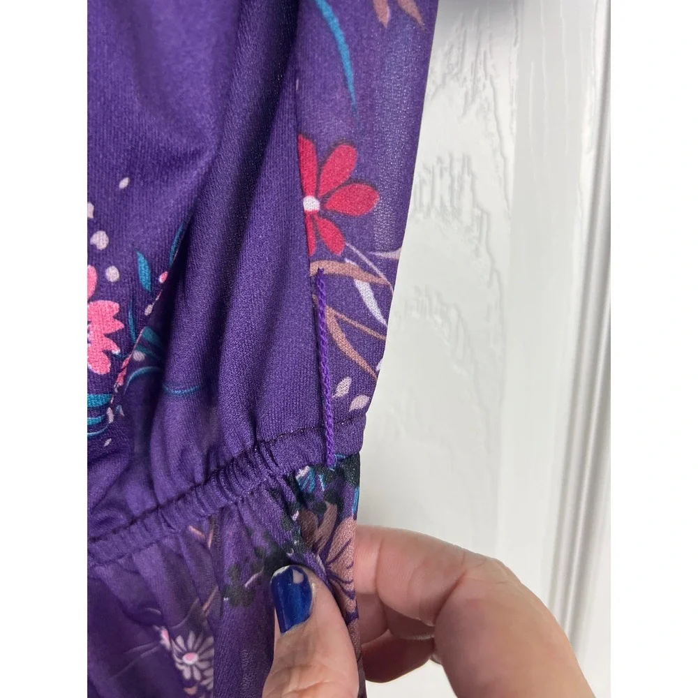 Floral Faux Wrap Midi‎ Dress Cottagecore Boho Romantic Purple Chiffon Small 4/6